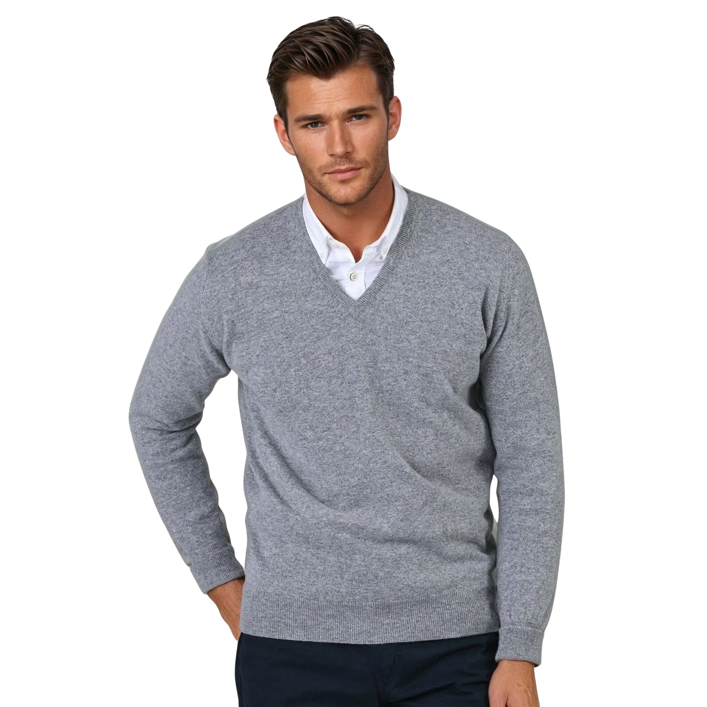 Men's Super-Fine Geelong Lambswool V-Neck Sweater | Flannel Grey