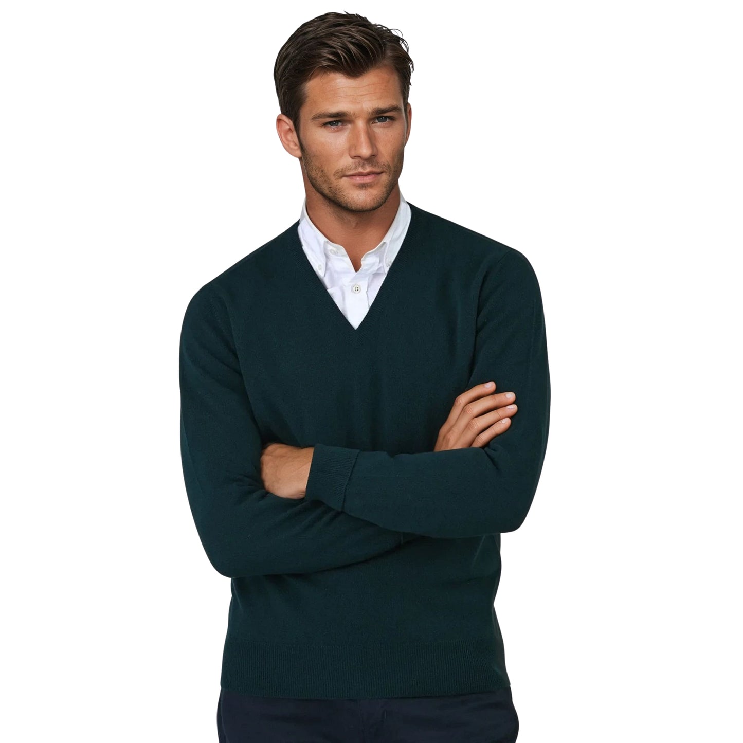 Men's Super-Fine Geelong Lambswool V-Neck Sweater | Tartan Green