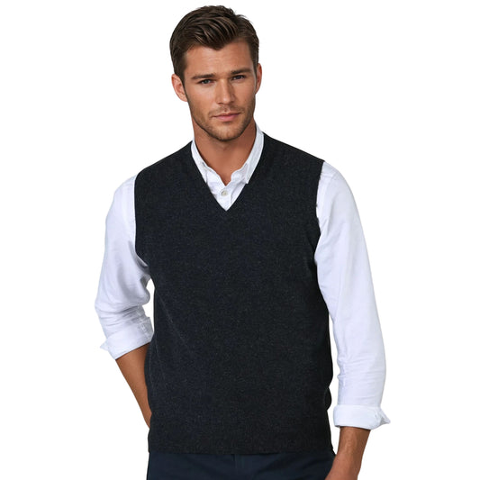 Men's Super-Fine Geelong Lambswool Slipover Vest | Charcoal Grey