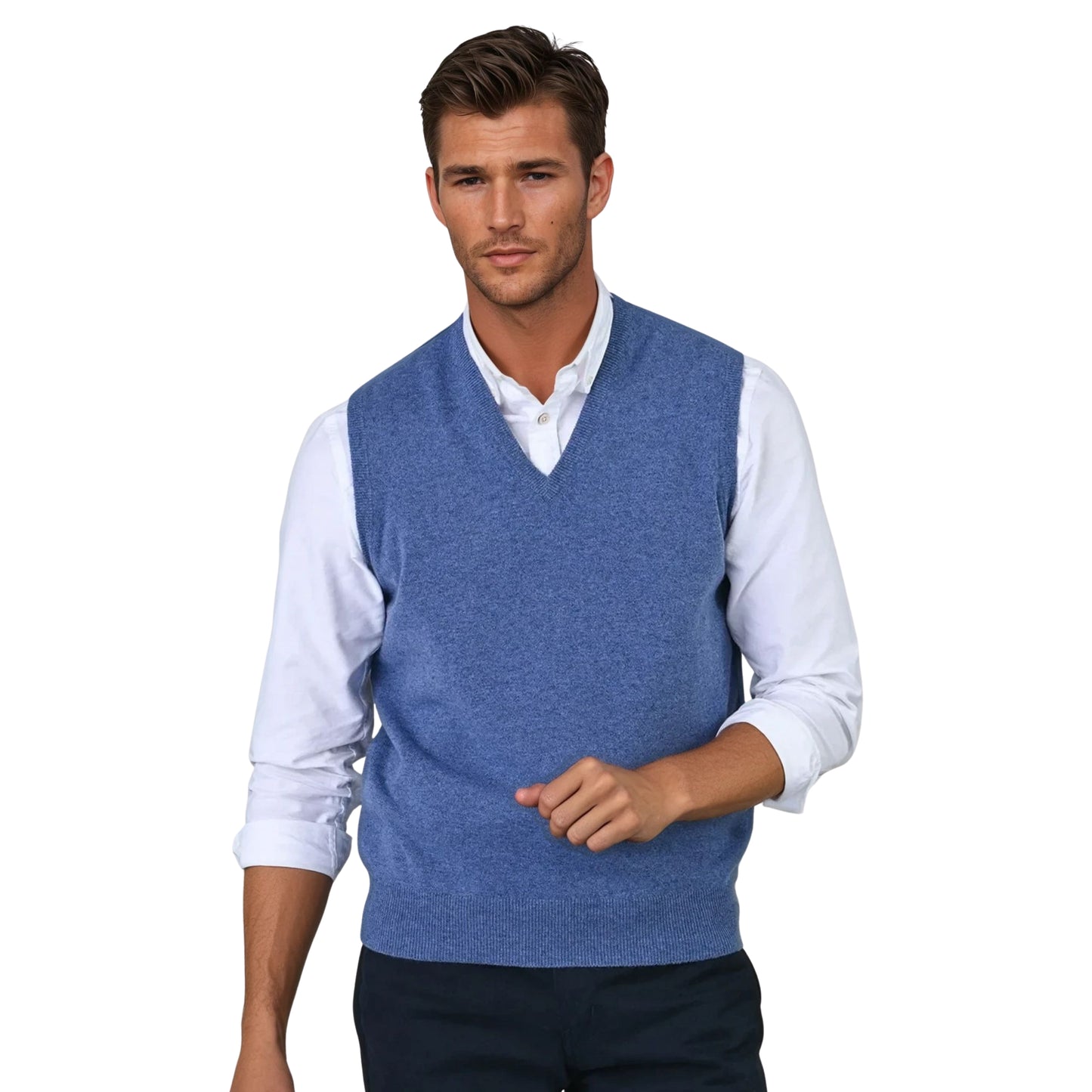 Men's Super-Fine Geelong Lambswool Slipover Vest | Clyde Blue
