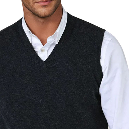 Men's Super-Fine Geelong Lambswool Slipover Vest | Charcoal Grey
