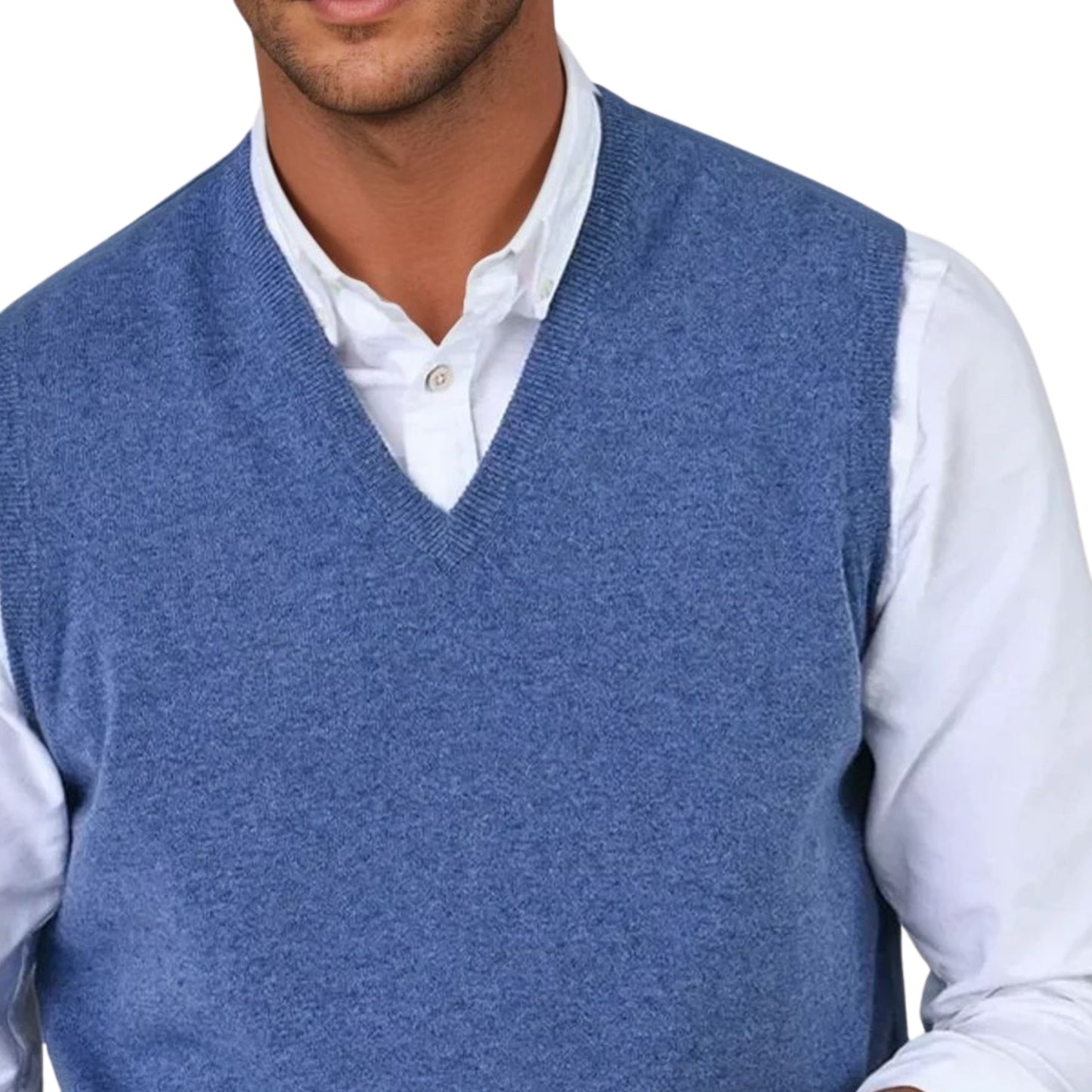 Men's Super-Fine Geelong Lambswool Slipover Vest | Clyde Blue