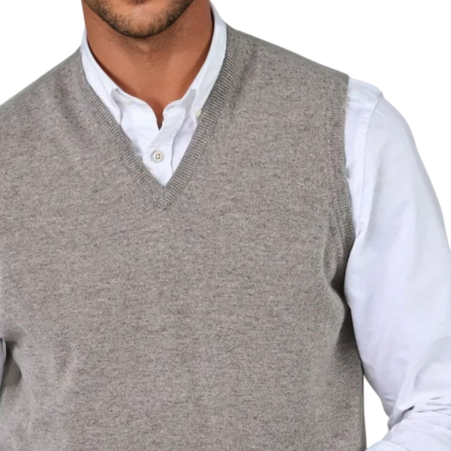 Men's Super-Fine Geelong Lambswool Slipover Vest | Dark Natural