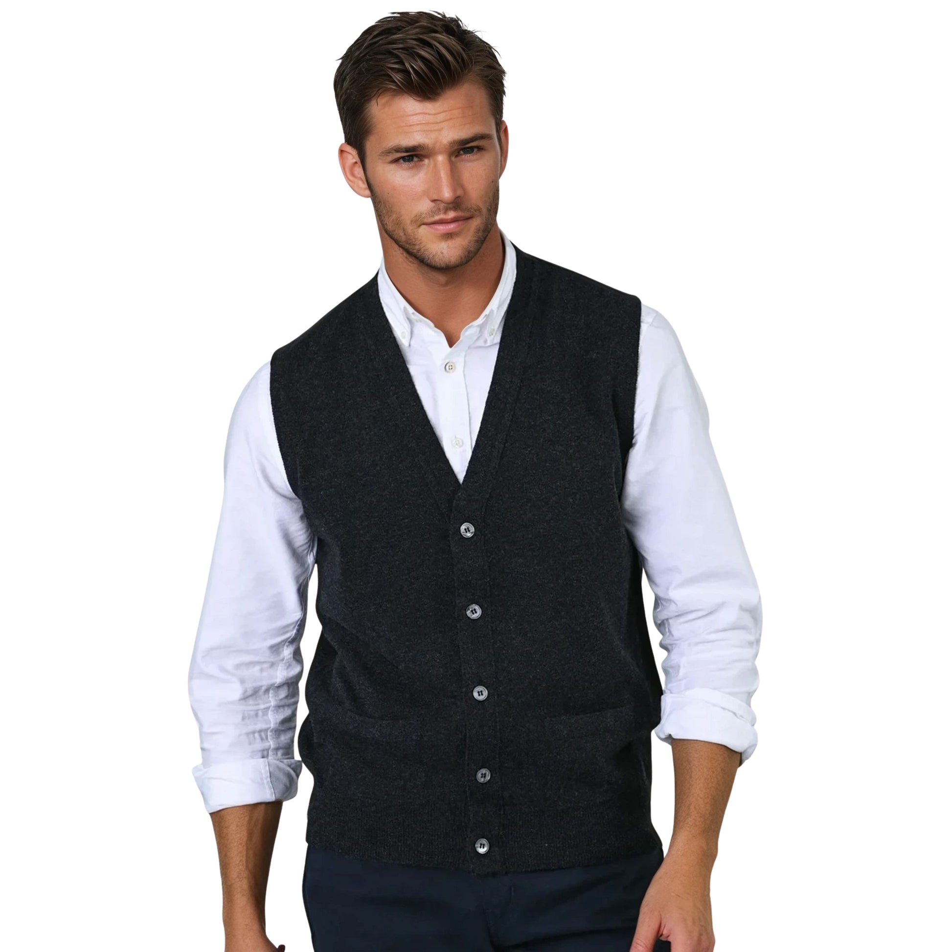 Men's Super-Fine Geelong Lambswool Waistcoat | Charcoal Grey