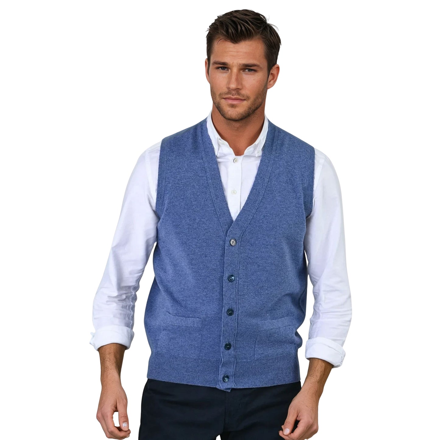 Men's Super-Fine Geelong Lambswool Waistcoat | Clyde Blue