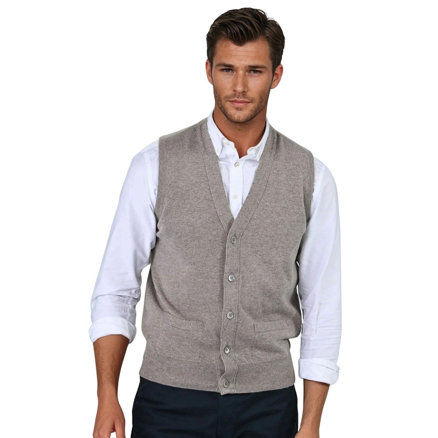 Men's Super-Fine Geelong Lambswool Waistcoat | Dark Natural