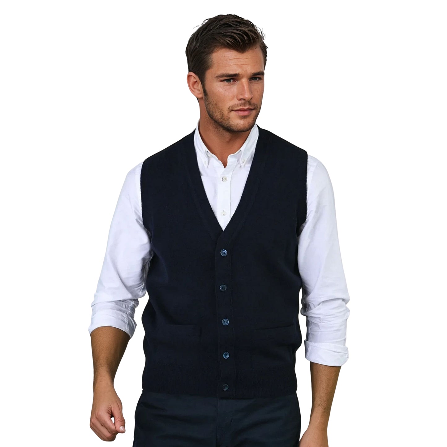 Men's Super-Fine Geelong Lambswool Waistcoat | Navy Blue
