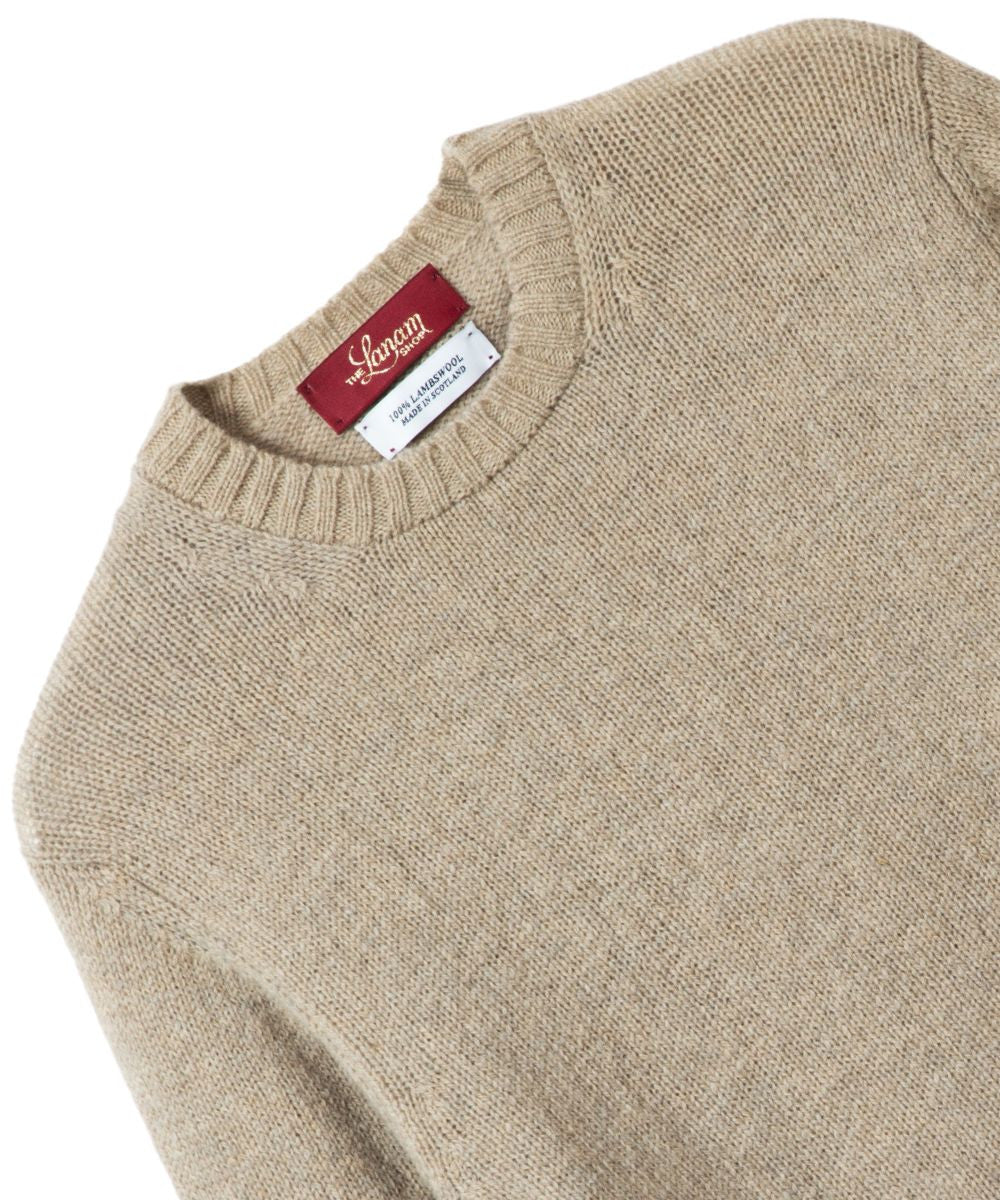 Men's Traditional Shetland Wool Crew Neck Sweater (Unbrushed) | Natural