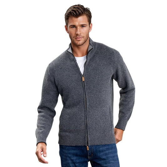Geelong Lambswool Full-Zip Sweater | Cliff Grey