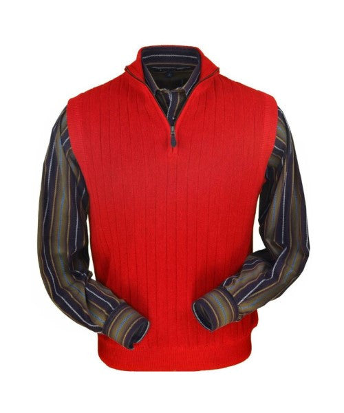 Men's Baby Alpaca & Merino Wool Quarter-Zip Vest in Red