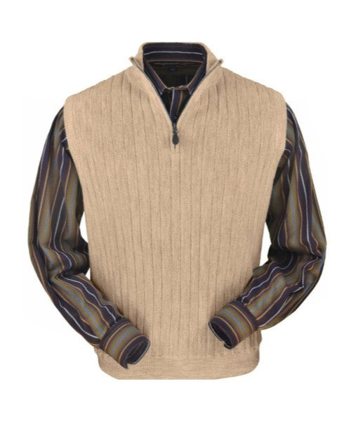 Men's Baby Alpaca & Merino Wool Quarter-Zip Vest in Beige Heather