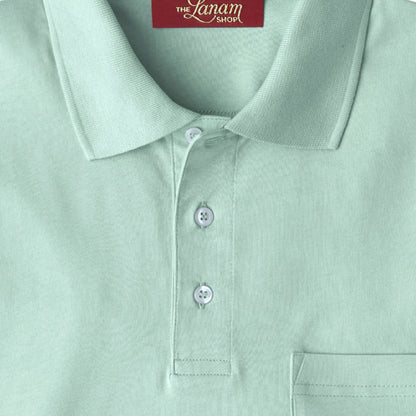 Men Short Sleeve Pima Cotton Jersey Polo with Pocket | Aqua