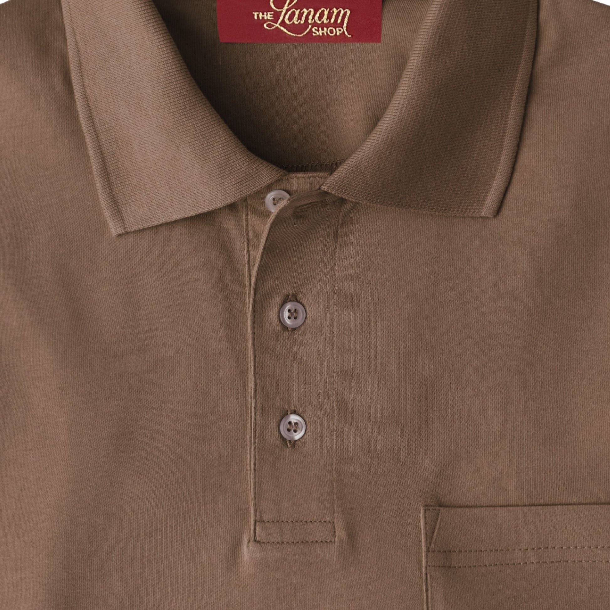 Men Short Sleeve Pima Cotton Jersey Polo with Pocket | Light Coffee