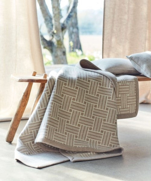 Johnstons of Elgin Merino Wool and Cashmere Basket Weave Sofa Throw Blanket