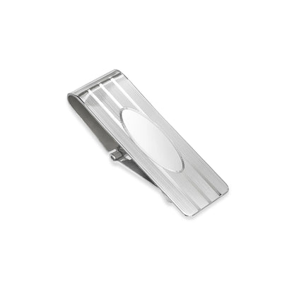 Sterling Silver Hinged Money Clip with Engine Turned Design and Oval Signet