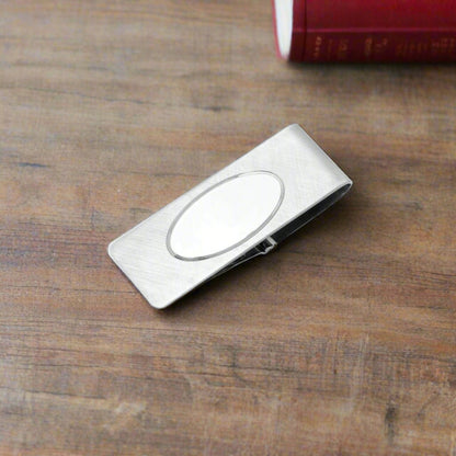 Sterling Silver Hinged Money Clip with Florentine Pattern and Oval Signet