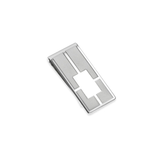 Sterling Silver Money Clip with Diagonal Hatch Design and Signet