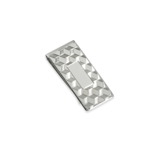Sterling Silver Money Clip with Dimensional Design and Signet
