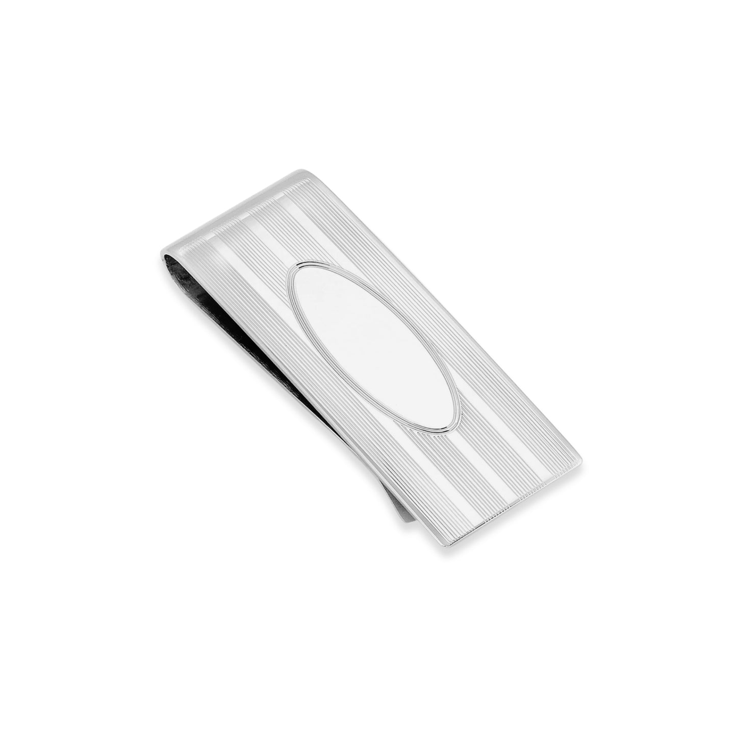 Sterling Silver Money Clip with Engine Turned Design and Oval Signet