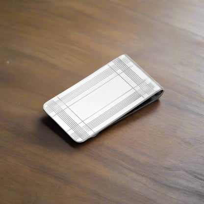 Sterling Silver Money Clip with Engine Turned Plaid Design