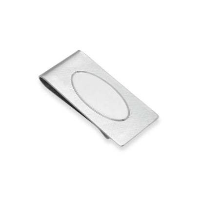 Sterling Silver Money Clip with Florentine Finish and Oval Signet