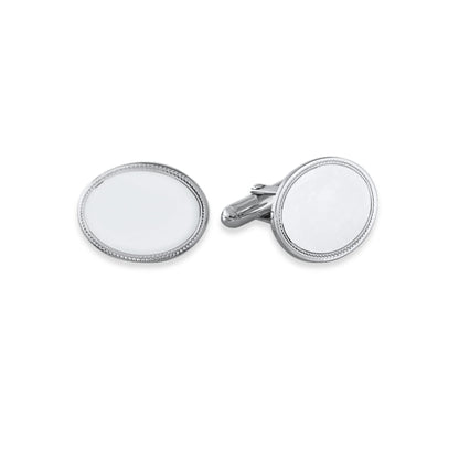 Sterling Silver Oval Cufflinks with Wriggled Engine Turned Design