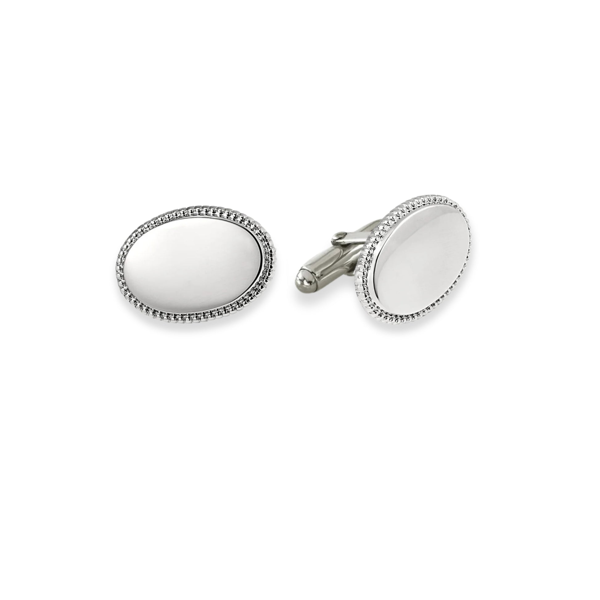 Sterling Silver Oval Cufflinks with Beaded Edge