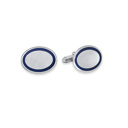 Sterling Silver Oval Cufflinks with Blue Trim