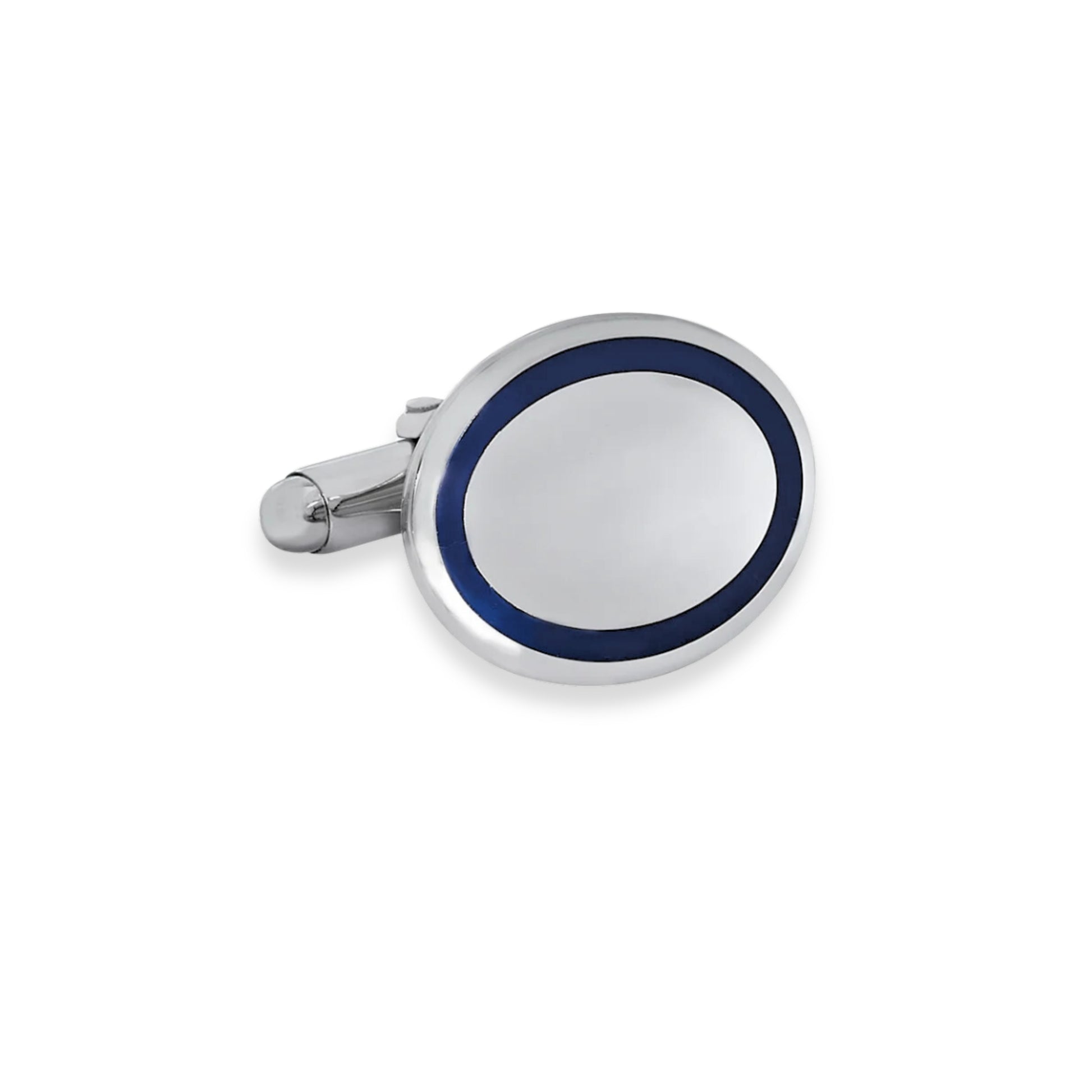 Sterling Silver Oval Cufflinks with Blue Trim