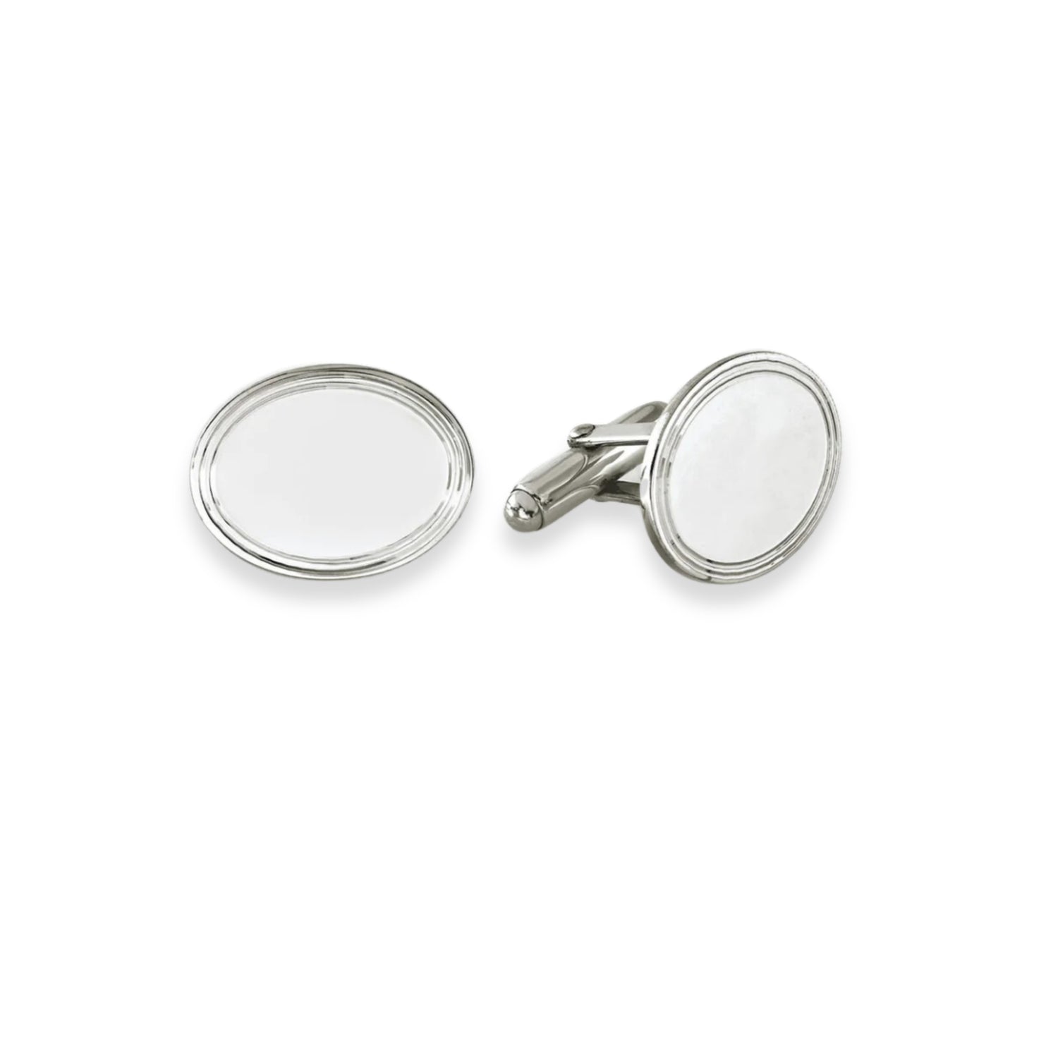 Sterling Silver Oval Cufflinks with Engine Turned Design