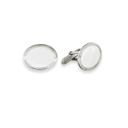 Sterling Silver Oval Cufflinks with Engine Turned Design