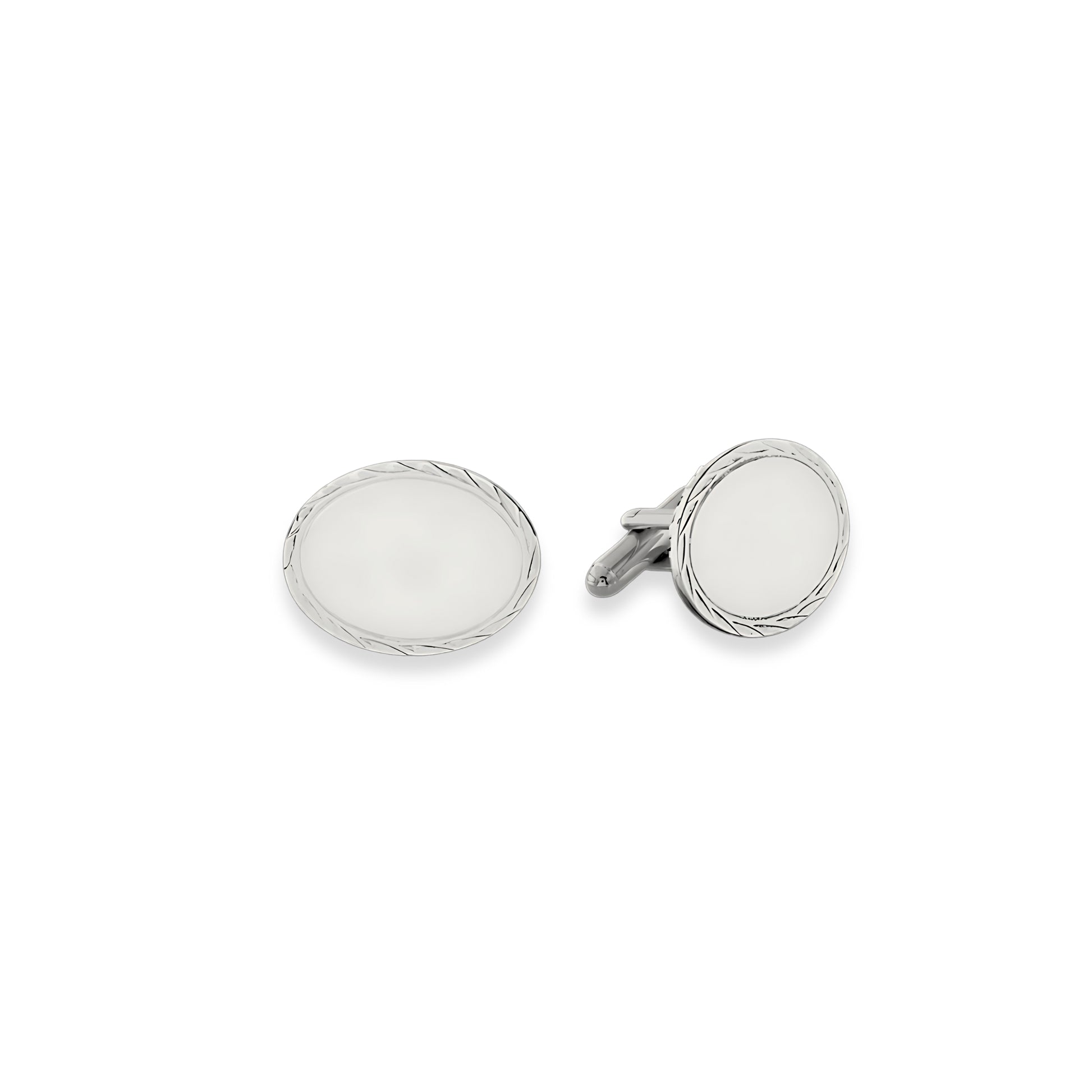 Sterling Silver Oval Cufflinks with Feathered Edge