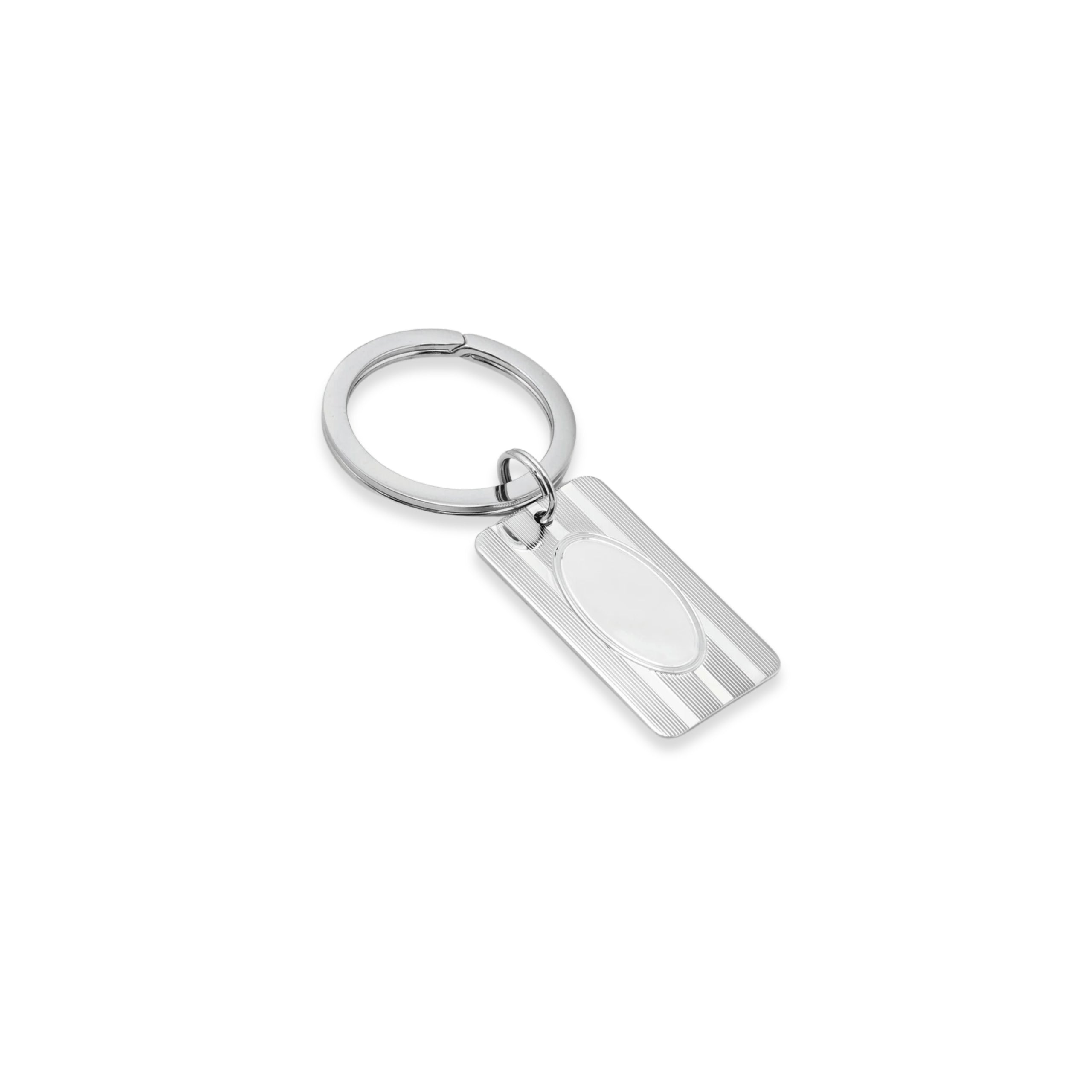 Engravable Sterling Silver Rectangular Key Ring with Oval Engine Turned ...
