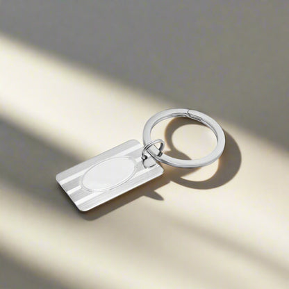 Sterling Silver Rectangular Key Ring with Oval Engine Turned Design