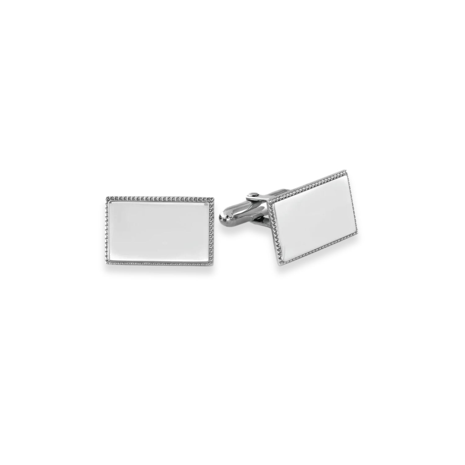 Sterling Silver Rectangular Cufflinks with Beaded Edge