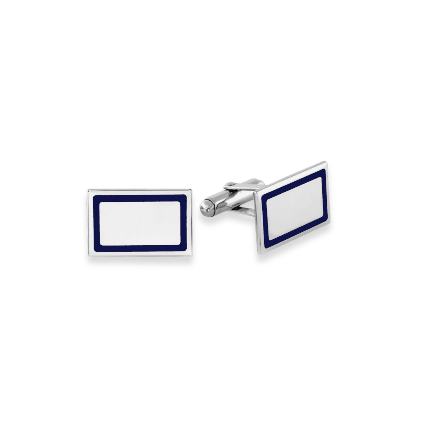 Sterling Silver Rectangular Cufflinks with Blue Trim