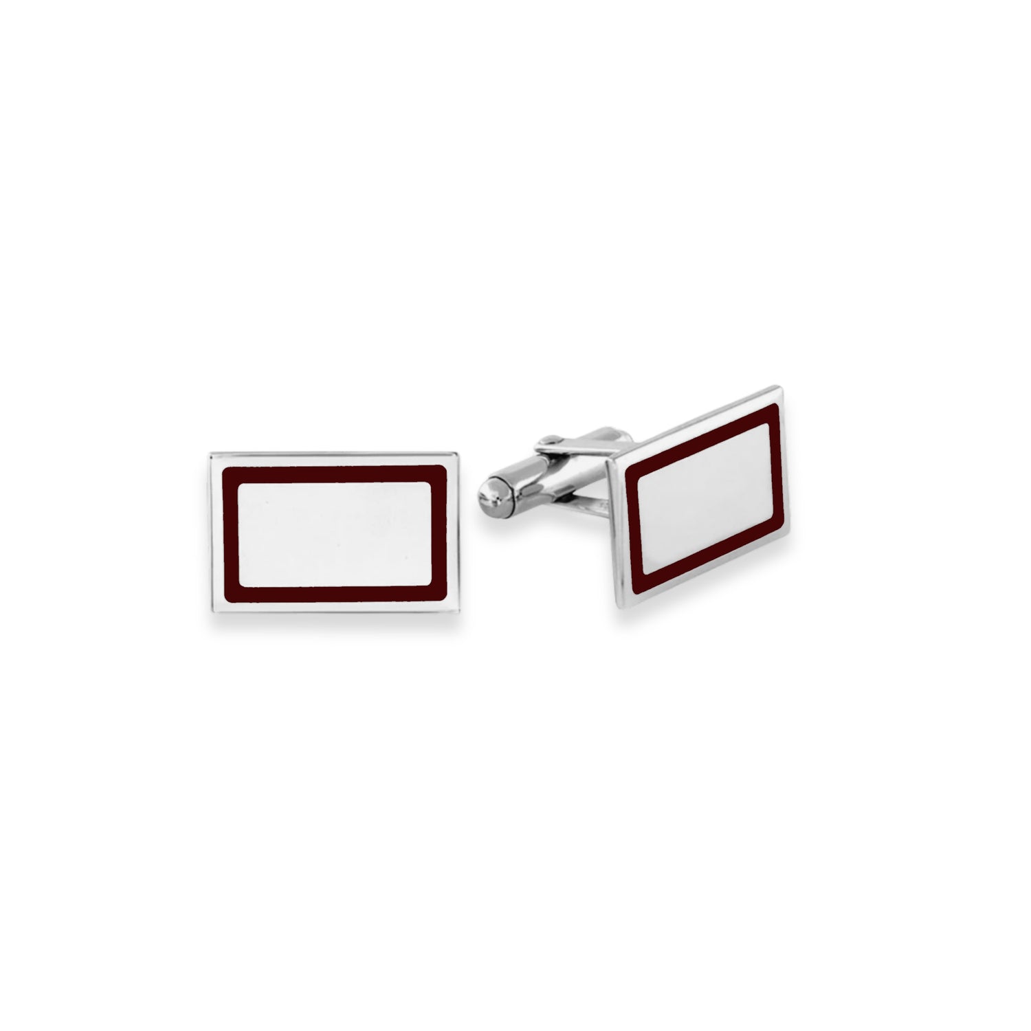 Sterling Silver Rectangular Cufflinks with Brown Trim