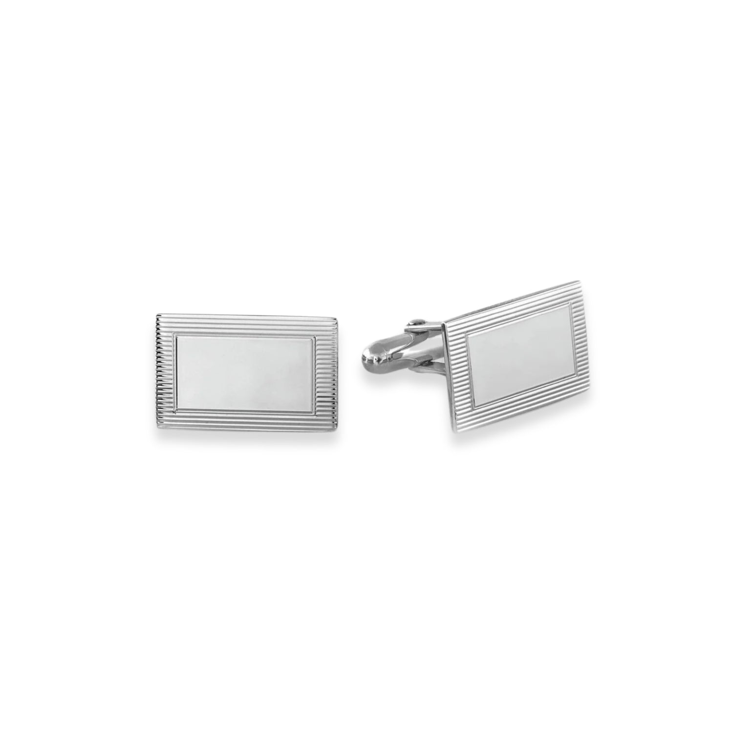 Sterling Silver Rectangular Cufflinks with Engine Turned Design