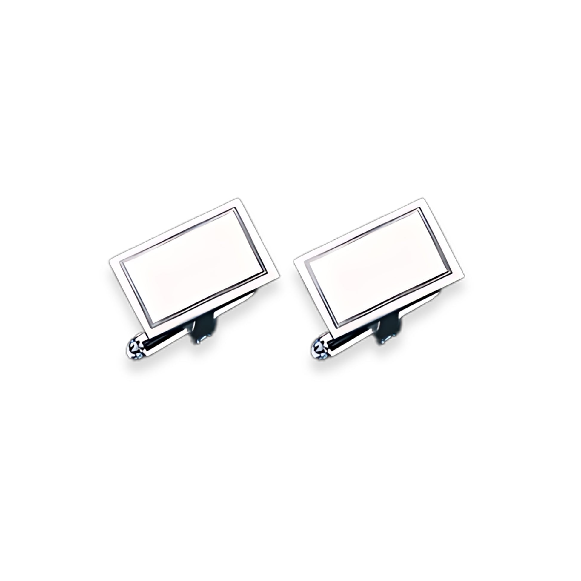 Sterling Silver Rectangular Cufflinks with Engine Turned Frame