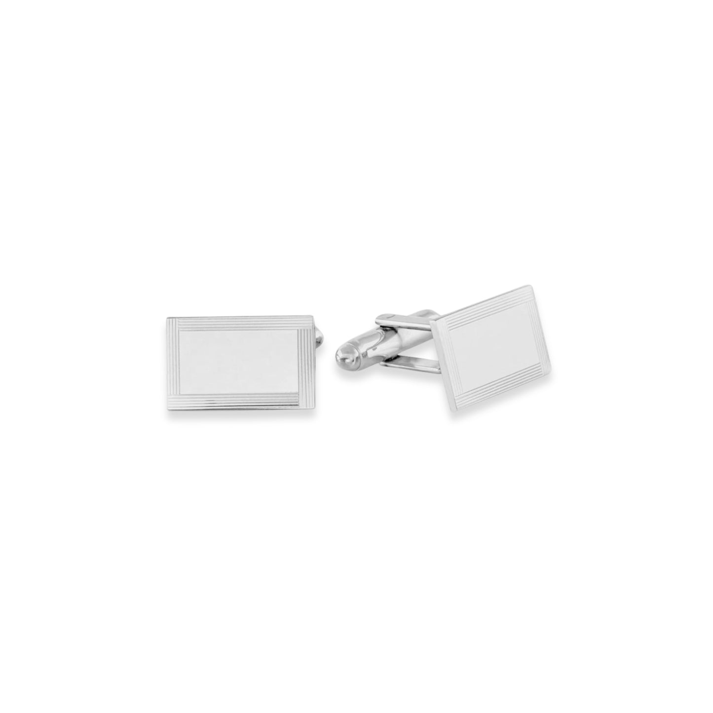 Sterling Silver Rectangular Cufflinks with Four Line Frame