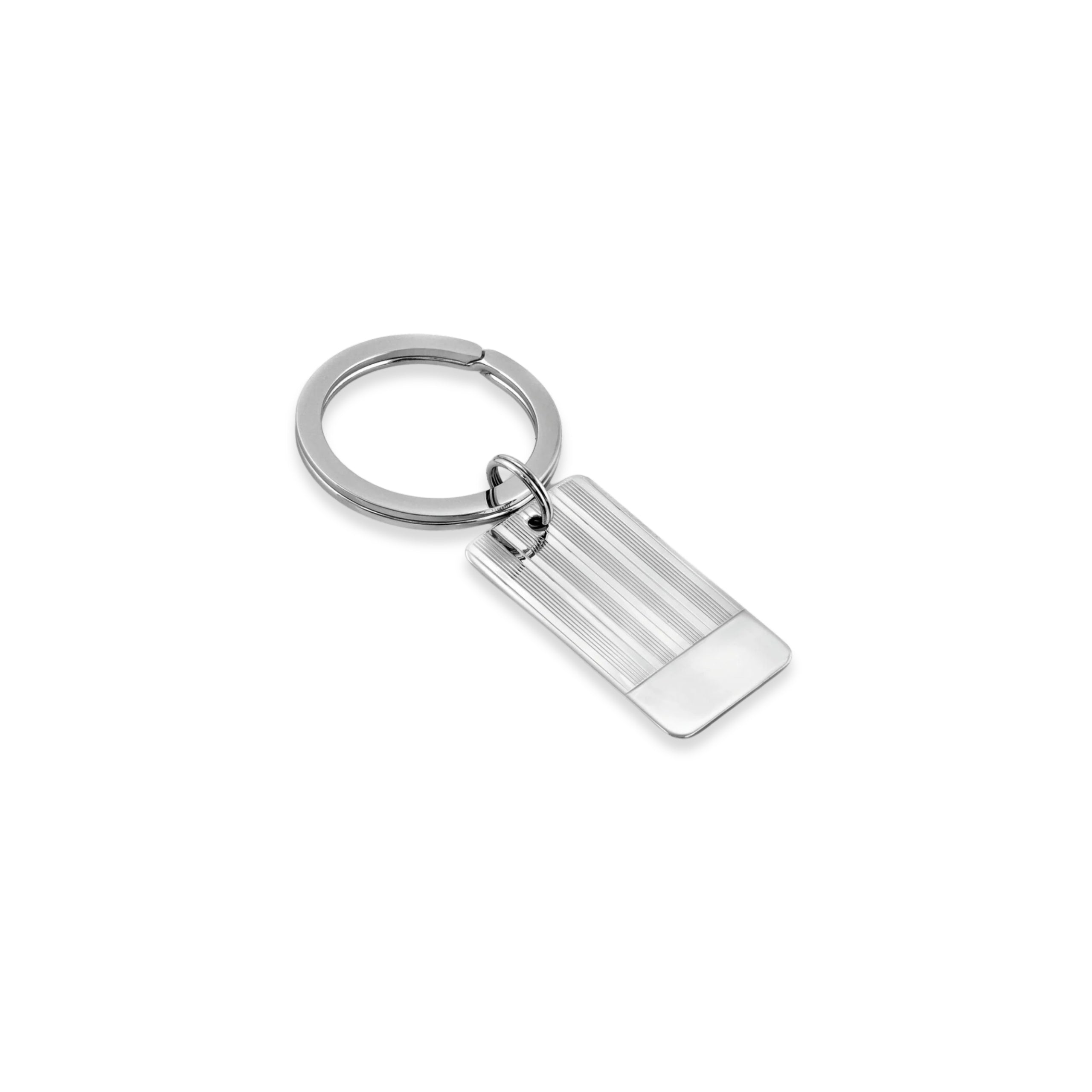 Engravable Sterling Silver Rectangular Key Ring with Engine Turned ...