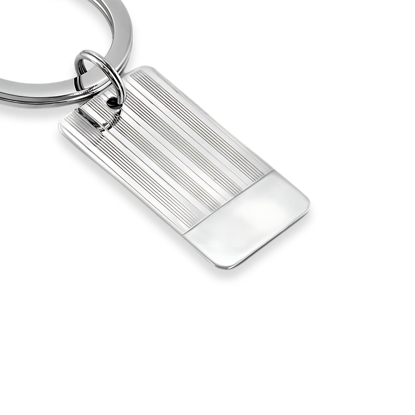 Sterling Silver Rectangular Key Ring with Engine Turned Design