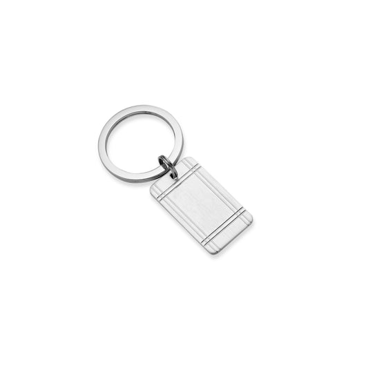 Sterling Silver Rectangular Key Ring with Engine Turned Plaid Design