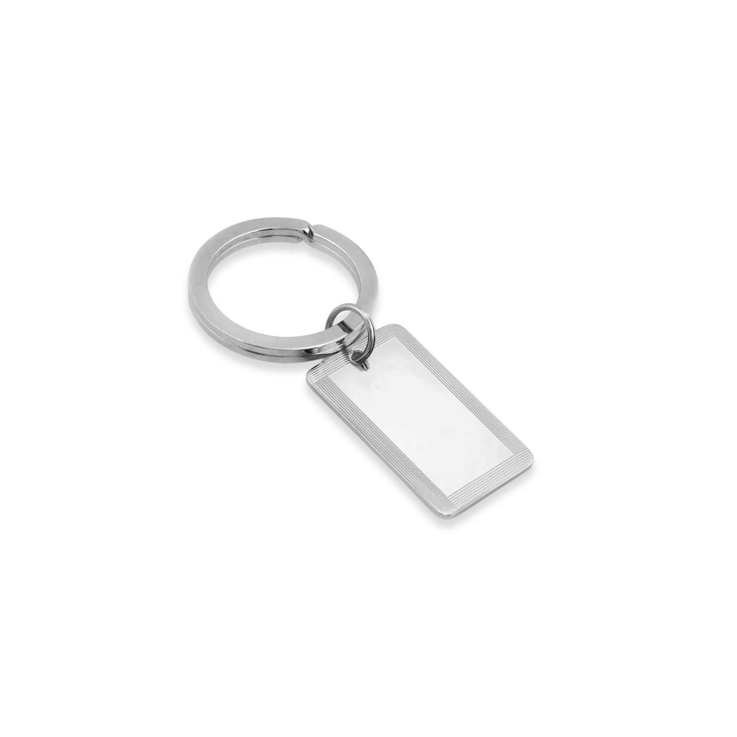 Sterling Silver Rectangular Key Ring with Four Line Frame