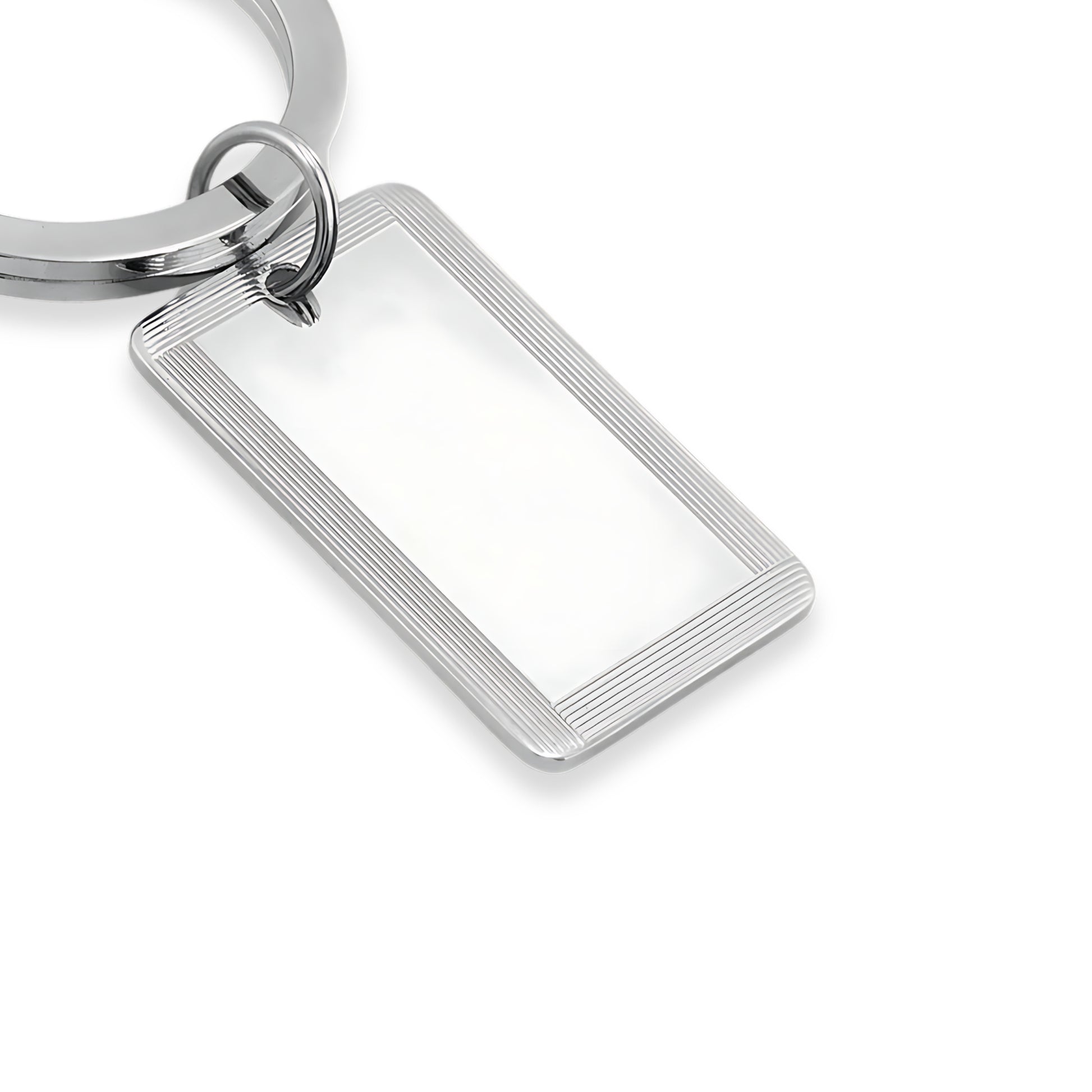 Sterling Silver Rectangular Key Ring with Four Line Frame