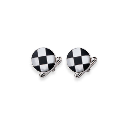 Sterling Silver Round Checkerboard Cufflinks