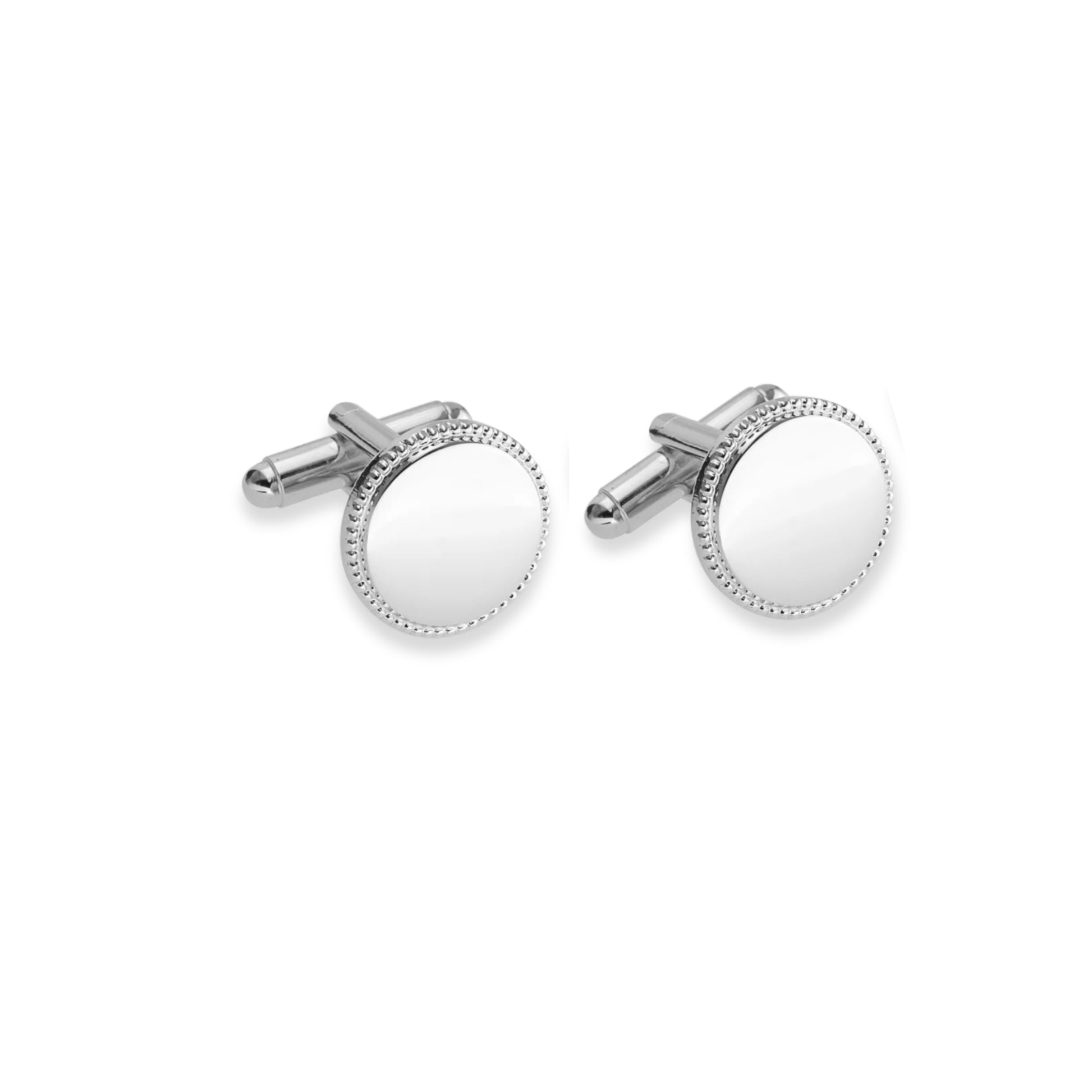 Sterling Silver Round Cufflinks with Beaded Edge