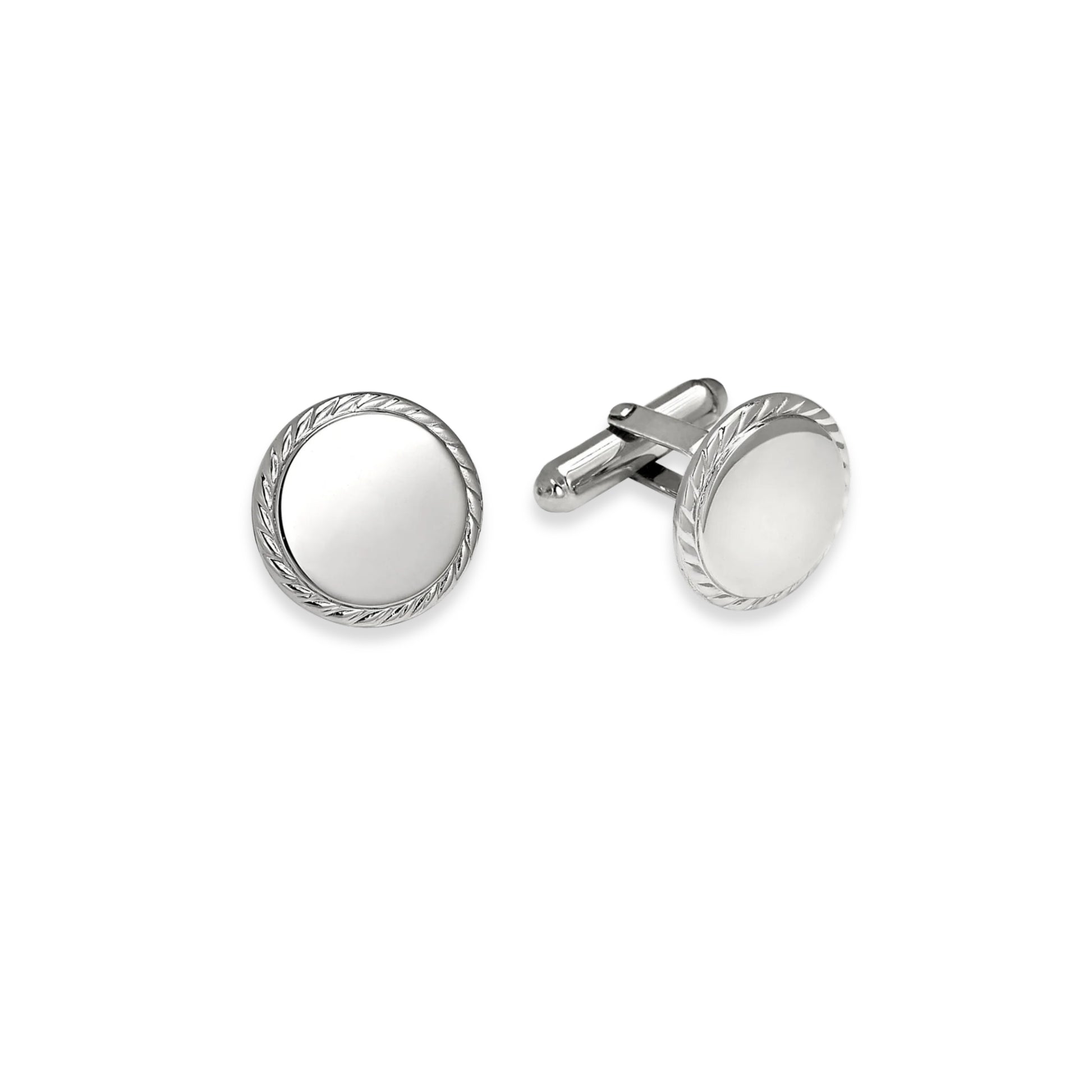 Sterling Silver Round Cufflinks with Rope Edge