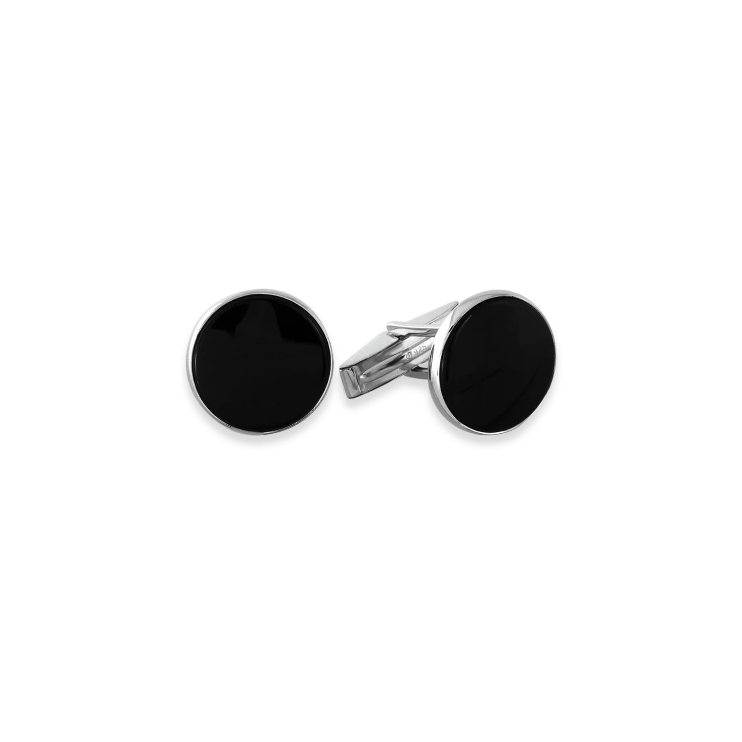 Sterling Silver Round Onyx Cufflinks