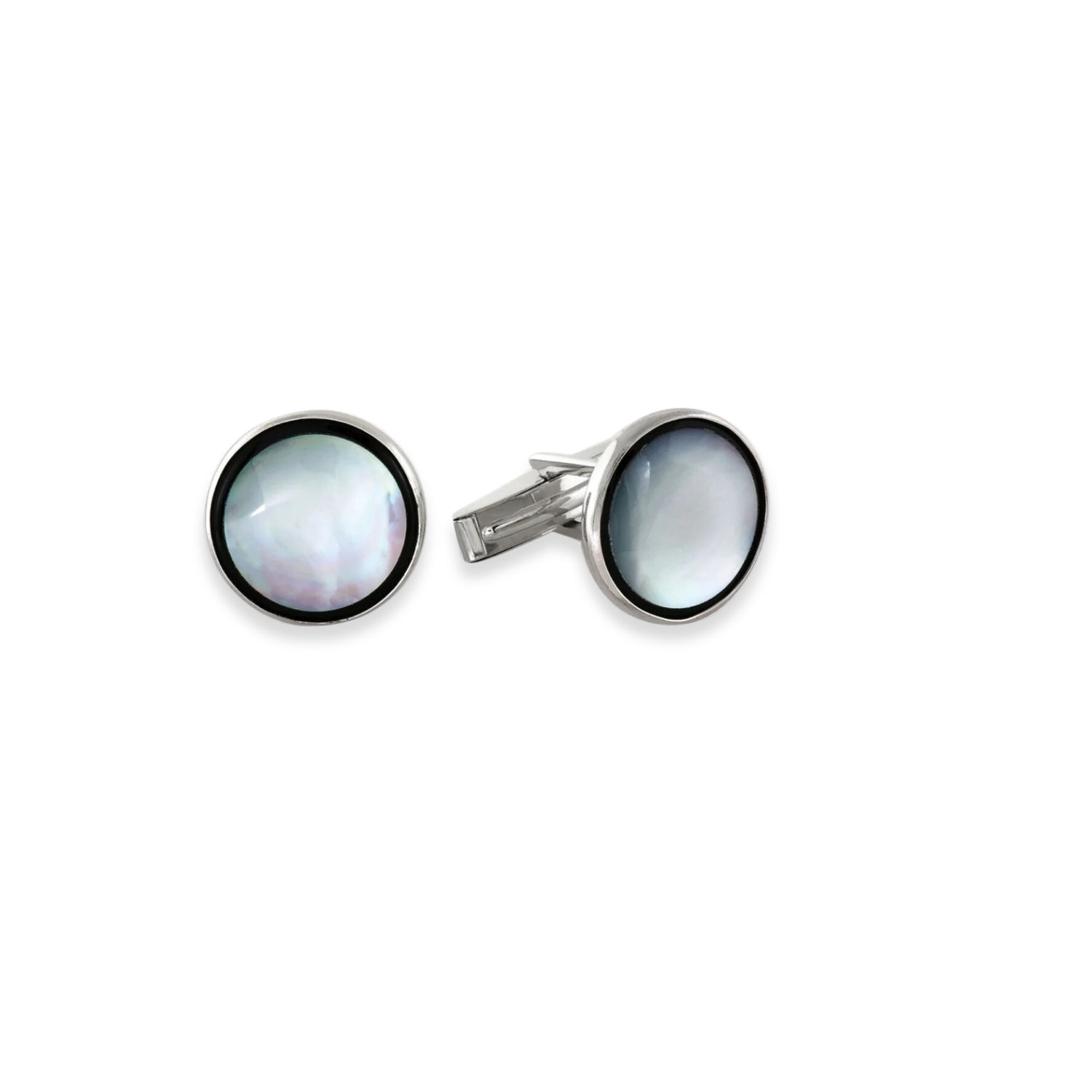 Sterling Silver Round Onyx & Mother of Pearl Cufflinks